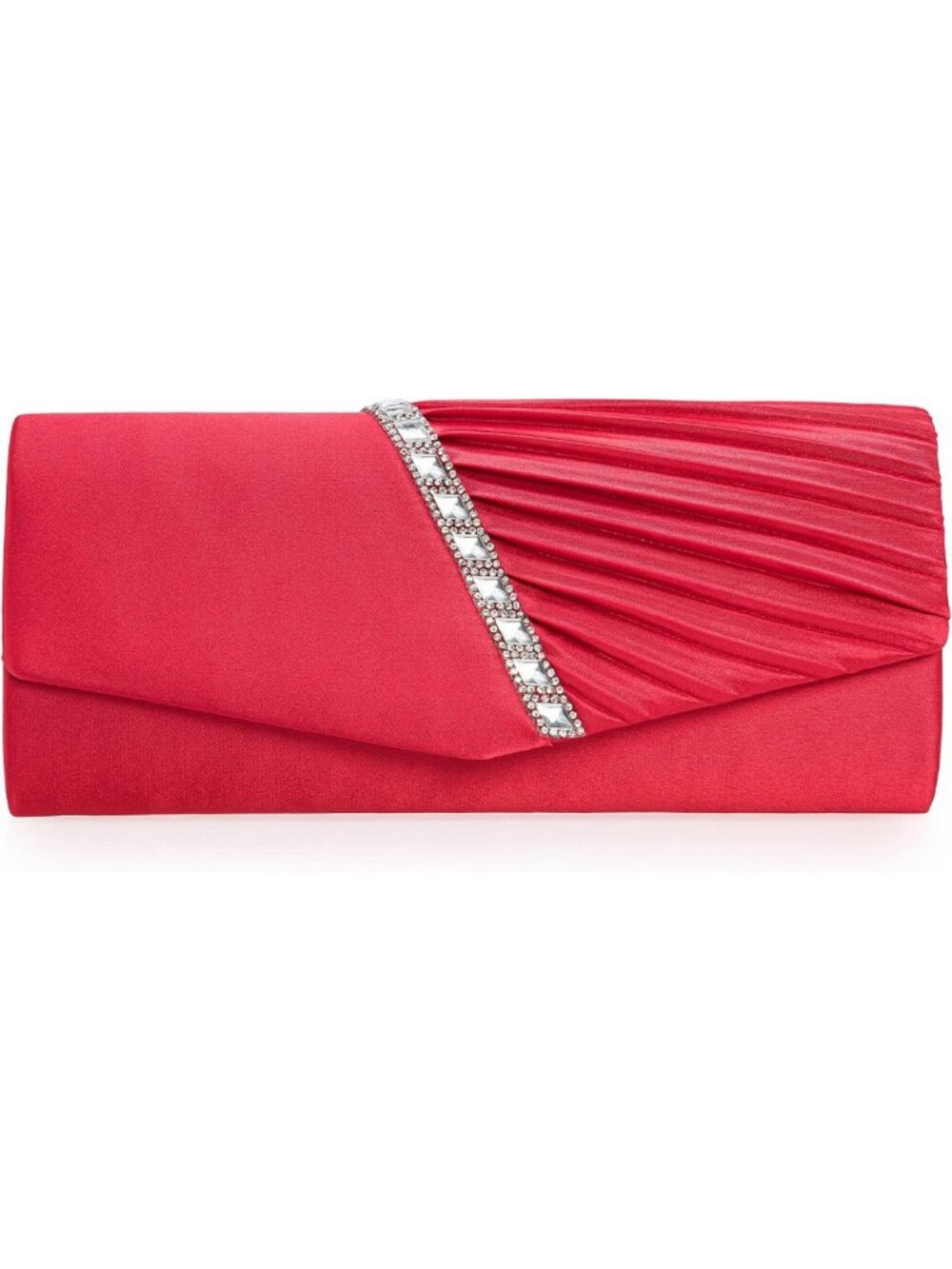 Elegant Crystal-Embellished Satin Clutch | Pleated Evening Handbag for Parties